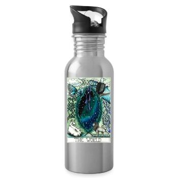 Tarotkarte „The World” - Trinkflasche mit integriertem Trinkhalm - Lightsilver - Rechts