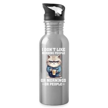 i dont like morning people Cat coffee - Trinkflasche mit integriertem Trinkhalm - Lightsilver - Rechts