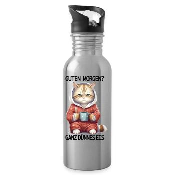 Katze Guten Morgen ganz dünnes Eis Nachteule - Trinkflasche mit integriertem Trinkhalm - Lightsilver - Rechts