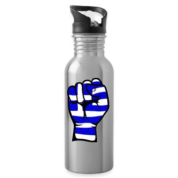 Griechenland Flagge Faust Hand Symbol - Trinkflasche mit integriertem Trinkhalm - Lightsilver - Rechts