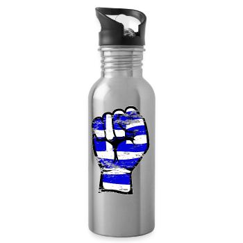 Griechenland Flagge Faust Hand Symbol used - Trinkflasche mit integriertem Trinkhalm - Lightsilver - Rechts