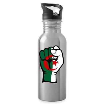 Algerien Flagge Faust Hand Symbol - Trinkflasche mit integriertem Trinkhalm - Lightsilver - Rechts