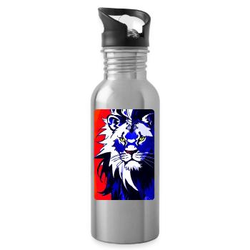 Blauer Löwe (Design1) - Trinkflasche mit integriertem Trinkhalm - Lightsilver - Rechts
