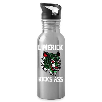 Limerick Kicks Ass Ireland - Water bottle with straw - silver - Right