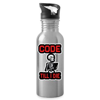 Skeleton with computer CODE TILL I DIE - Water bottle with straw - silver - Right