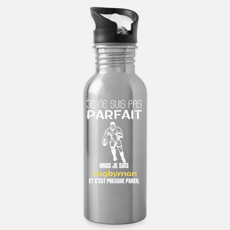 Rugbyman je ne suis pas parfait - Gourde avec paille intégrée - argent clair