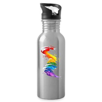 Abstract Rainbow Pride Tornado Design - Vibrant - Water bottle with straw - silver - Right