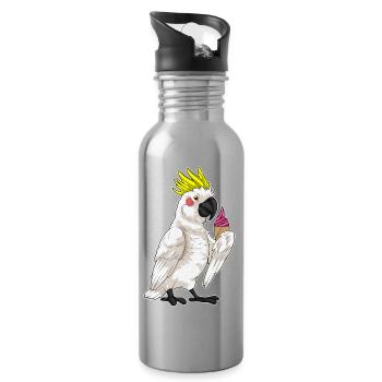 Papagei Waffeleis - Trinkflasche mit integriertem Trinkhalm - Lightsilver - Rechts