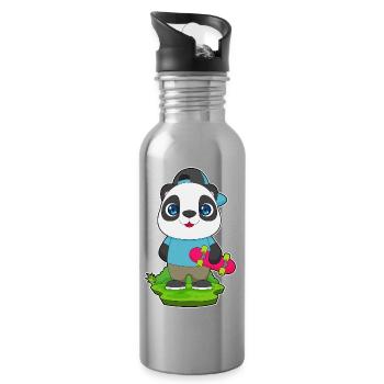 Panda Skater Skateboard Sport - Trinkflasche mit integriertem Trinkhalm - Lightsilver - Rechts