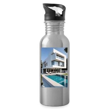 Villa blanche avec piscine - Gourde avec paille intégrée - argent clair - Droite