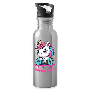 Licorne Gamer Fille - Gourde avec paille intégrée - argent clair - Droite