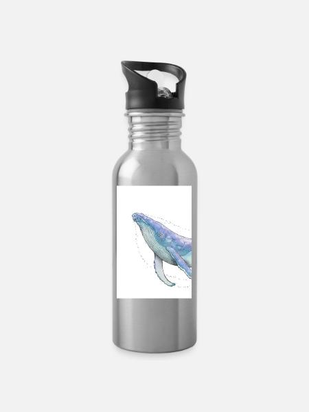 Buckelwal - Trinkflasche mit integriertem Trinkhalm - Lightsilver