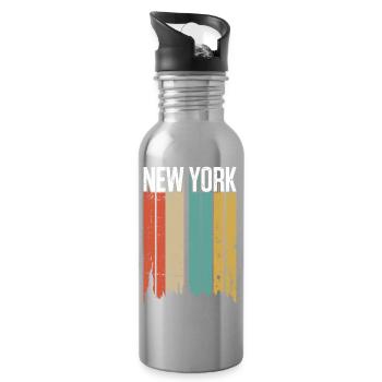 New York Colorstripe Retro - Water bottle with straw - silver - Right