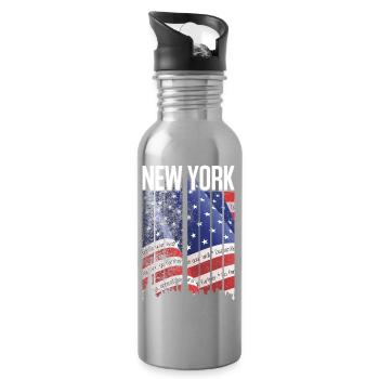 New York Flag Mosaic - Water bottle with straw - silver - Right