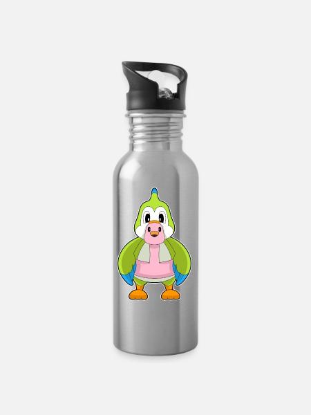 Papagei Flamingo - Trinkflasche mit integriertem Trinkhalm - Lightsilver