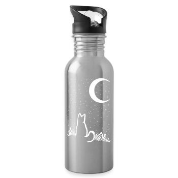 Eine Katze unter dem Mond und den Sternen - Trinkflasche mit integriertem Trinkhalm - Lightsilver - Rechts