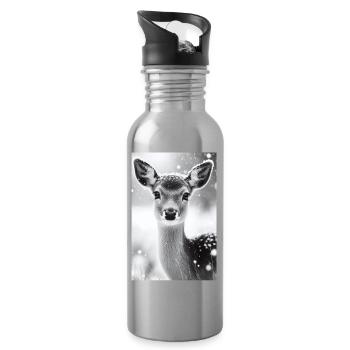 Tranquil Deer in Snowy Forest - Water bottle with straw - silver - Right