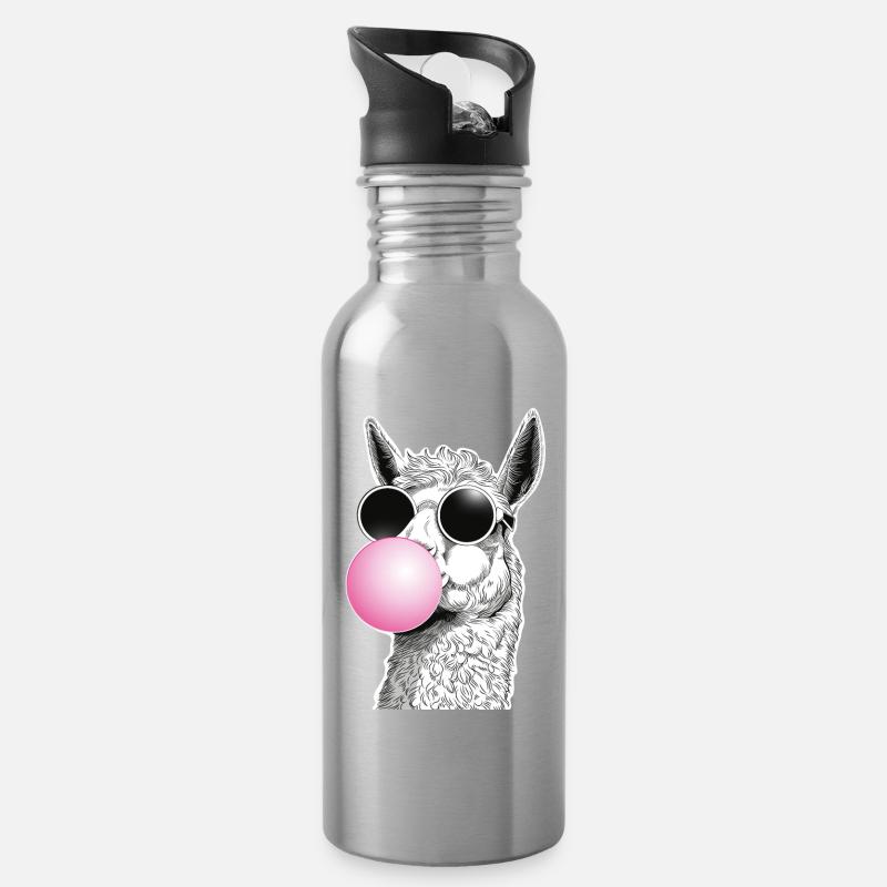 Lama bubble avec lunettes de soleil humour - Gourde avec paille intégrée - argent clair