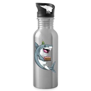 Gâteau d’anniversaire requin - Gourde avec paille intégrée - argent clair - Droite