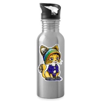 Regenbogen-Kätzchen - Trinkflasche mit integriertem Trinkhalm - Lightsilver - Rechts
