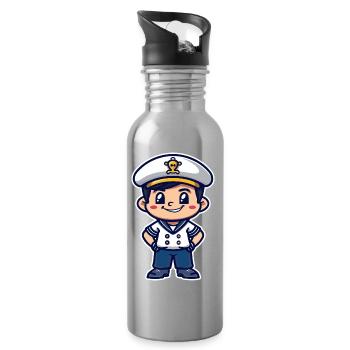 Kleiner Seemannskapitän Comic - Trinkflasche mit integriertem Trinkhalm - Lightsilver - Rechts