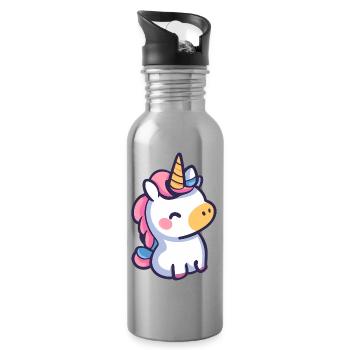 Niedliches Einhorn-Design - skurrile Cartoon-Kunst - Trinkflasche mit integriertem Trinkhalm - Lightsilver - Rechts