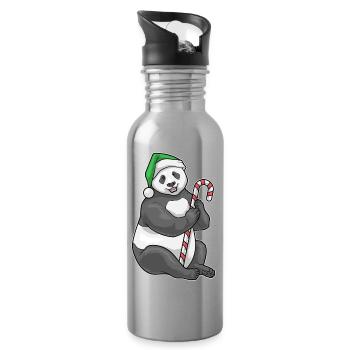 Panda Christmas Candy Cane - Water bottle with straw - silver - Right