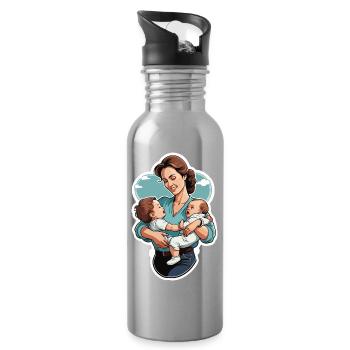 Liebevolle Mutter mit Zwillingsbabys - Trinkflasche mit integriertem Trinkhalm - Lightsilver - Rechts