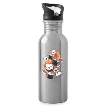 Adorable Sushi Characters with Vibrant Background - Water bottle with straw - silver - Right