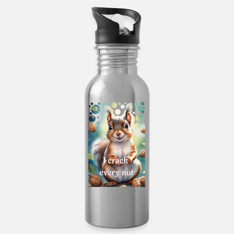 Schlaues Eichhörnchen Ich knacke jede Nuss - Trinkflasche mit integriertem Trinkhalm - Lightsilver