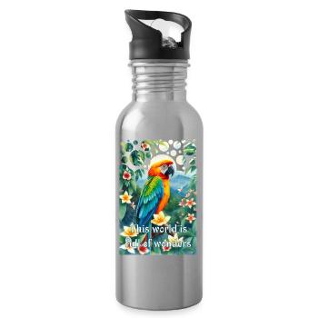 Perroquet dans la jungle Le monde regorge de merveilles - Gourde avec paille intégrée - argent clair - Droite
