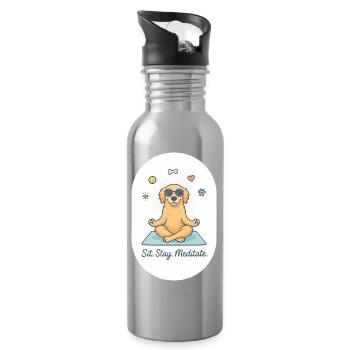 Zen Golden Retriever: Der flauschige Lebenscoach - Trinkflasche mit integriertem Trinkhalm - Lightsilver - Rechts