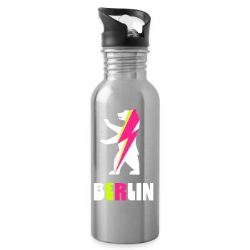 Berlin Berliner Bär mit Blitz - Trinkflasche mit integriertem Trinkhalm - Lightsilver - Rechts