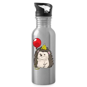 Hedgehog Birthday Balloon - Water bottle with straw - silver - Right
