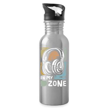Icône de casque vintage - Logo de In My Zone Music - Gourde avec paille intégrée - argent clair - Droite