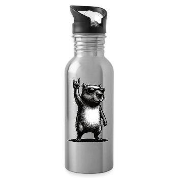 Capybara des rochers - Gourde avec paille intégrée - argent clair - Droite