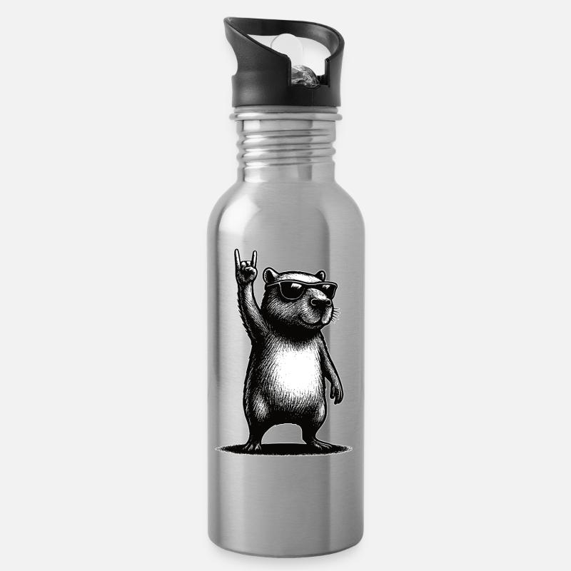Capybara des rochers - Gourde avec paille intégrée - argent clair