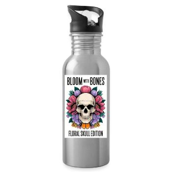 tête de mort affiche fleurir avec des os fleurs - Gourde avec paille intégrée - argent clair - Droite
