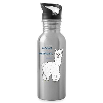 Einhorn-Alpakas - Trinkflasche mit integriertem Trinkhalm - Lightsilver - Rechts