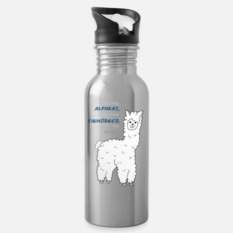 Einhorn-Alpakas - Trinkflasche mit integriertem Trinkhalm - Lightsilver
