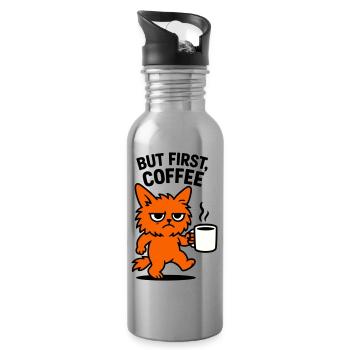 But first coffee cat - Trinkflasche mit integriertem Trinkhalm - Lightsilver - Rechts