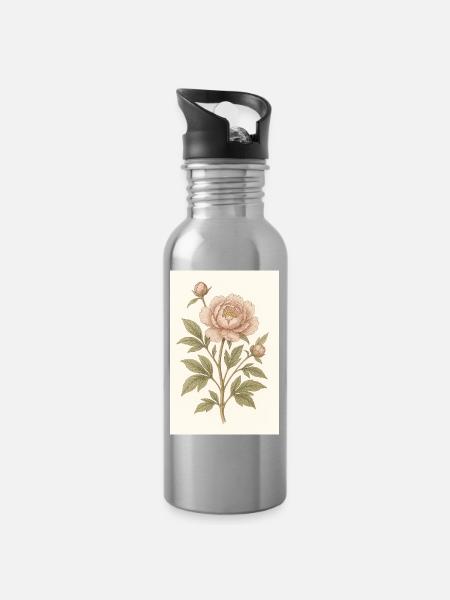 Eine klassische Blume - Trinkflasche mit integriertem Trinkhalm - Lightsilver
