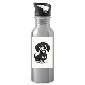 Glücklicher Dackel schwarz-weiß - Trinkflasche mit integriertem Trinkhalm - Lightsilver - Rechts