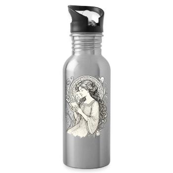 Book Books Reading Mrs. Art Nouveau Gift - Water bottle with straw - silver - Right