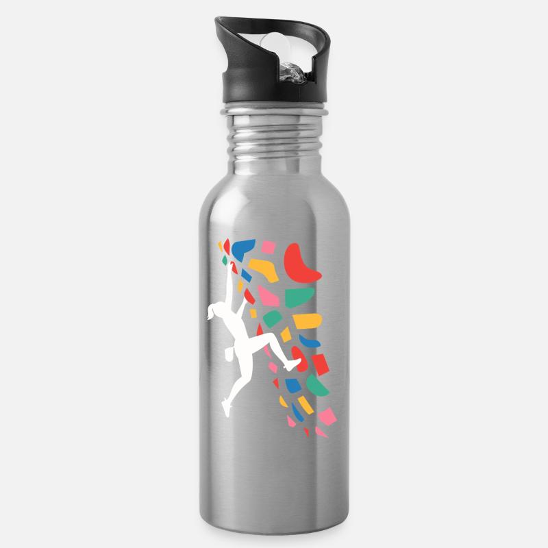 Boulder-Kletterer Bunte Griffe - Trinkflasche mit integriertem Trinkhalm - Lightsilver