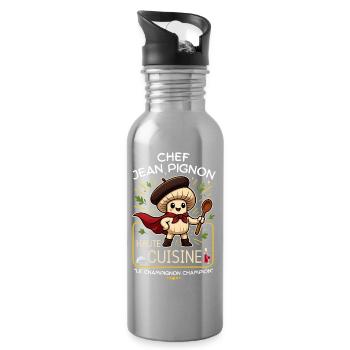 Mushroom Humor Chef Jean Pignon Haute Cuisine - Water bottle with straw - silver - Right