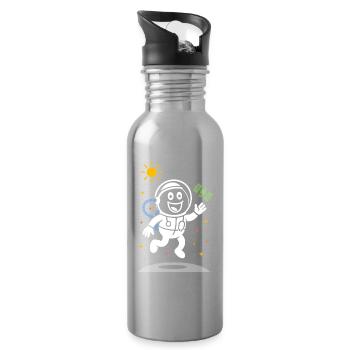Ribbo as an astronaut – Funny space scene - Water bottle with straw - silver - Right