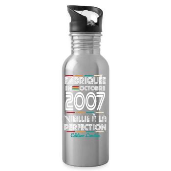 Anniversaire 18 ans - Fabriquée en Octobre 2007 - Gourde avec paille intégrée - argent clair - Droite