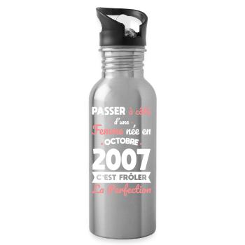 18th birthday - born in October 2007 - Water bottle with straw - silver - Right