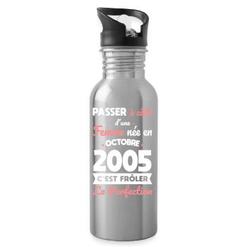 20th Birthday - Born in October 2005 - Water bottle with straw - silver - Right